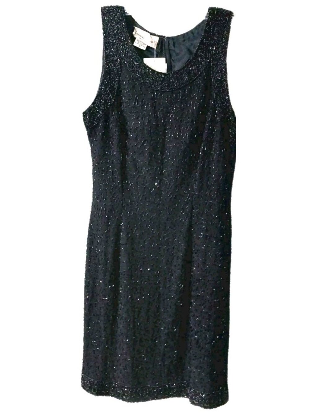 Laurence Kazar Dress Size Small Black Beaded Sleeveless Sheath Cocktail